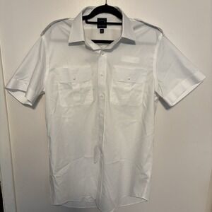 Brooks Brothers Shirt Mens 16H White Short Sleeve United Uniform Pilot Stretch